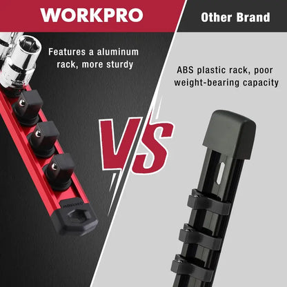 WORKPRO Aluminum Magnetic Socket Organizer  3-Piece Set for 1/4″, 3/8″, and 1/2″ Sockets