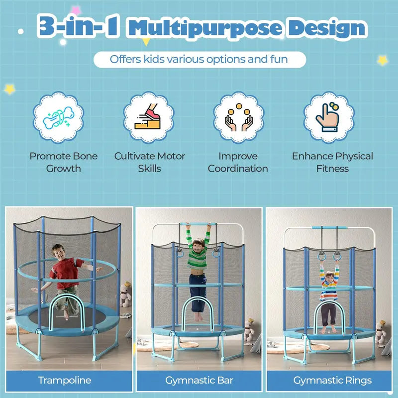60-Inch Kids’ Trampoline with 3-in-1 Toddler-Safe Configuration