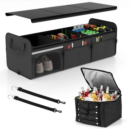 Collapsible Trunk Organizer  Multi-Compartment Vehicle Storage Bin with Detachable Lid