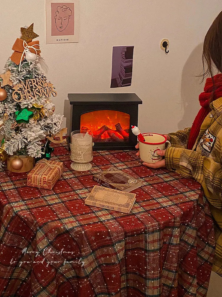 British Vintage Christmas Tablecloth — Red Plaid Design with Water-Resistant Finish