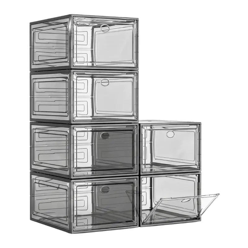 Set of 6 Foldable Stackable Shoe Boxes with Magnetic Closure Doors