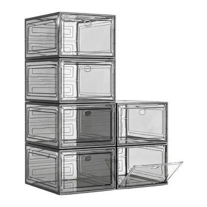 Set of 6 Foldable Stackable Shoe Boxes with Magnetic Closure Doors