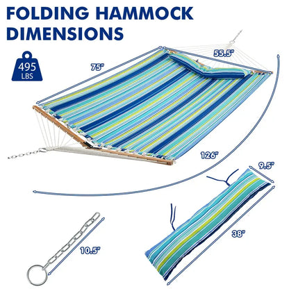 10.5-Foot Quilted Two-Person Hammock with Detachable Pillow and 495-Pound Capacity