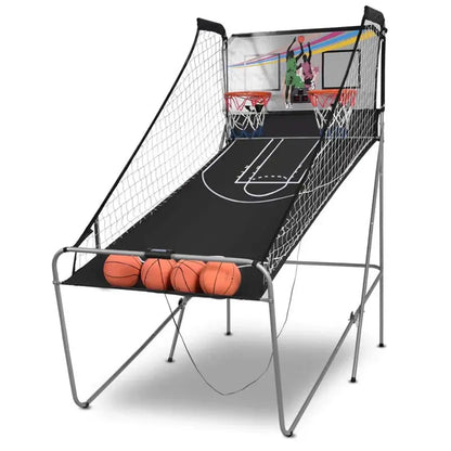 Foldable Indoor Basketball Arcade Game  Electronic Double-Shot LED Scorer with Four Balls