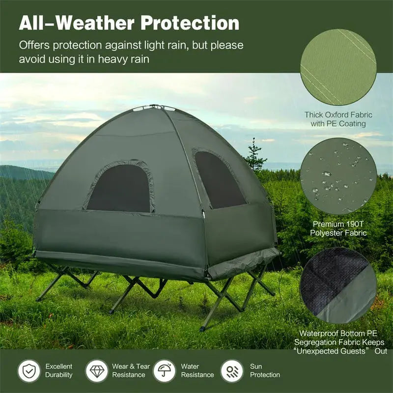 5-in-1 Portable Camping Tent Cot System for Two — Includes Air Mattress & Sleeping Bag