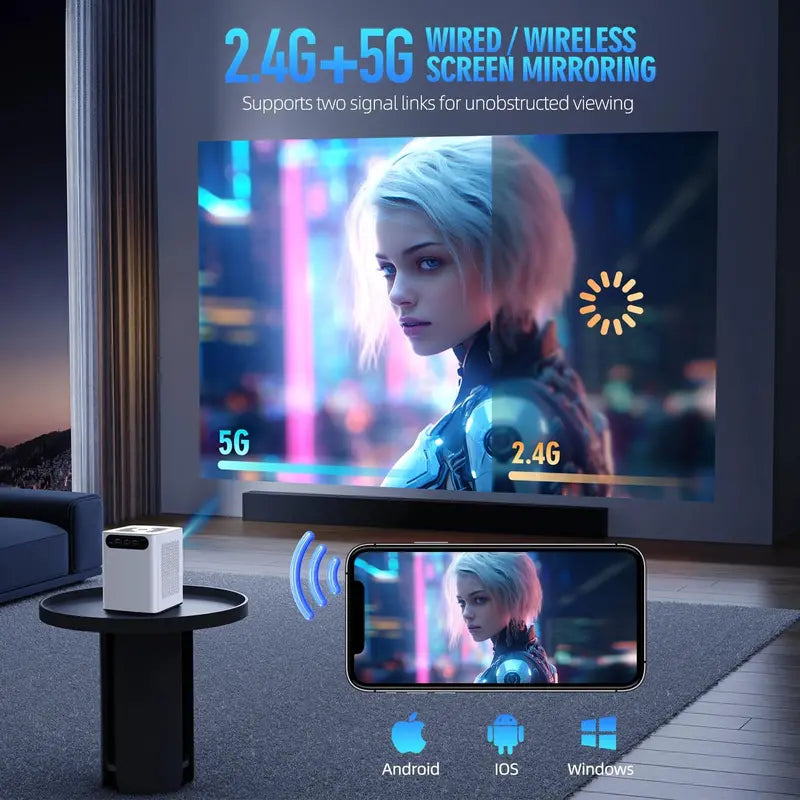 Wireless Projector with Built-in WiFi & Bluetooth Connectivity