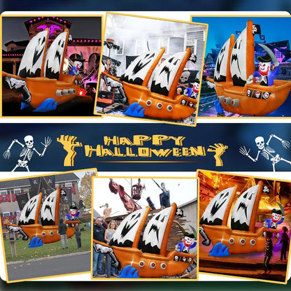 10-Foot Inflatable Pirate Ship Yard Decoration  Spooky Halloween Theme with Illuminated Details