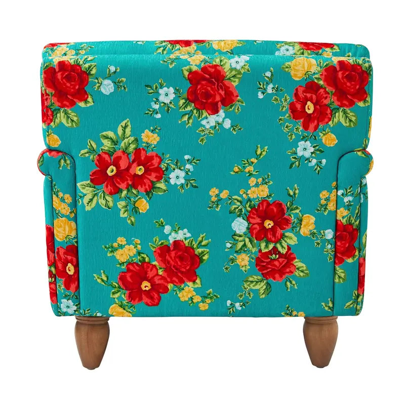 Pioneer Woman Teal Floral Accent Chair with Low Back and Vintage Design