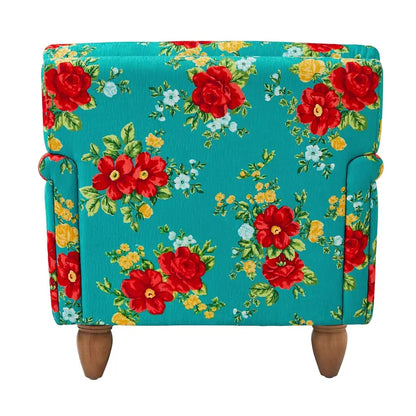 Pioneer Woman Teal Floral Accent Chair with Low Back and Vintage Design