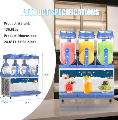 Commercial-Grade Slush Machine  30L Dual Tanks, 1000W, 304 Stainless Steel, Ideal for Bars & Cafés