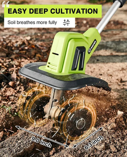 Saker 22V Lightweight Cordless Garden Tiller — Compact Electric Rototiller for Home Gardens