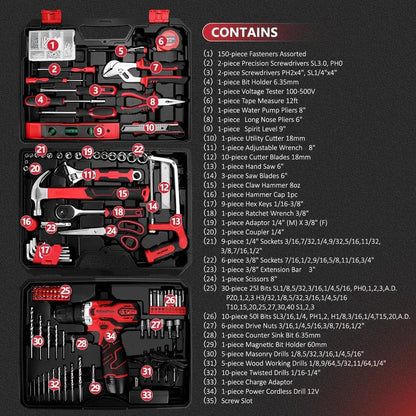 KingTool 276-Piece Cordless Tool Kit  Includes 12V Drill, Bits, and Organized Storage Case