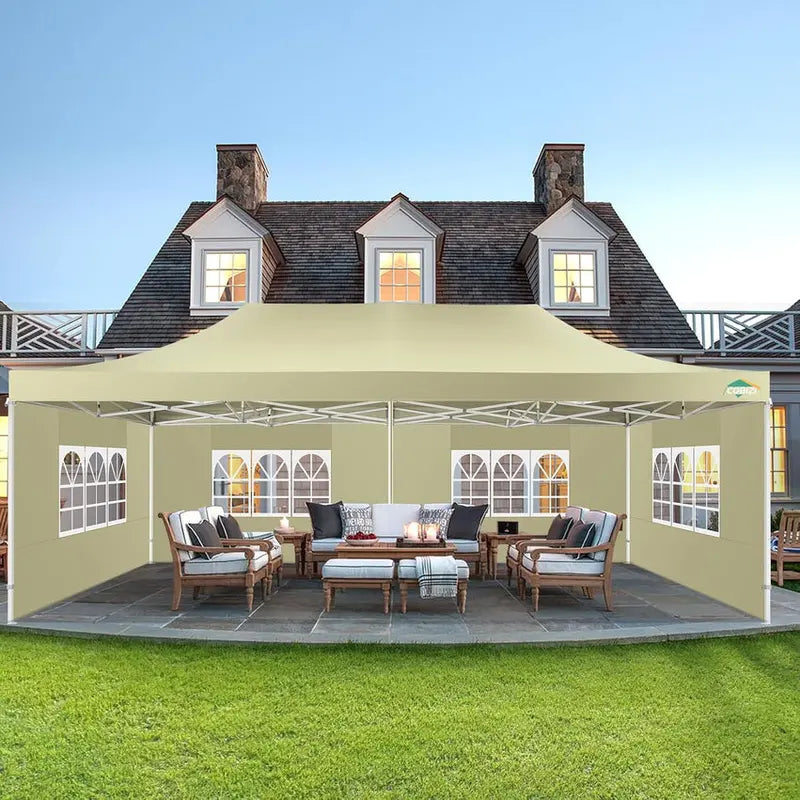 COBIZI 10×20 ft Commercial Pop-Up Canopy Tent  Heavy-Duty Frame, 6 Sidewalls, Wind/Waterproof Gazebo with Roller Bag