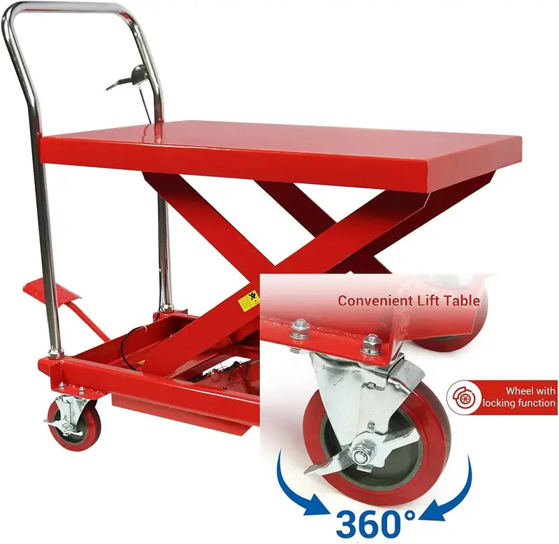 Heavy-Duty Hydraulic Lift Table Cart  31″ Max Height, Double Scissor Frame, 4 Swivel Casters & Non-Slip Surface
