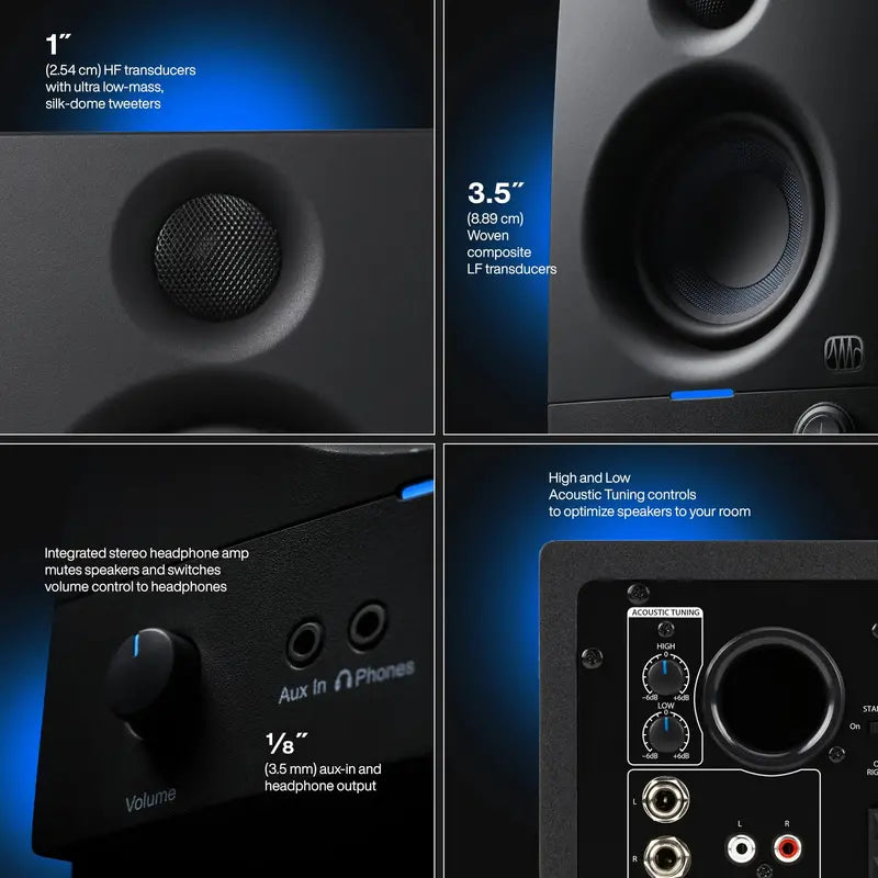 PreSonus Eris 3.5 Active Studio Monitor Speakers  Powered 3.5-Inch Reference Monitors for Home Studios