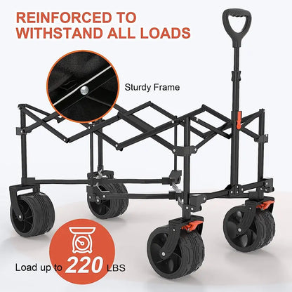 Navatiee Heavy-Duty Collapsible Wagon  Foldable Utility Cart with Brakes, Side Pocket & Large Wheels
