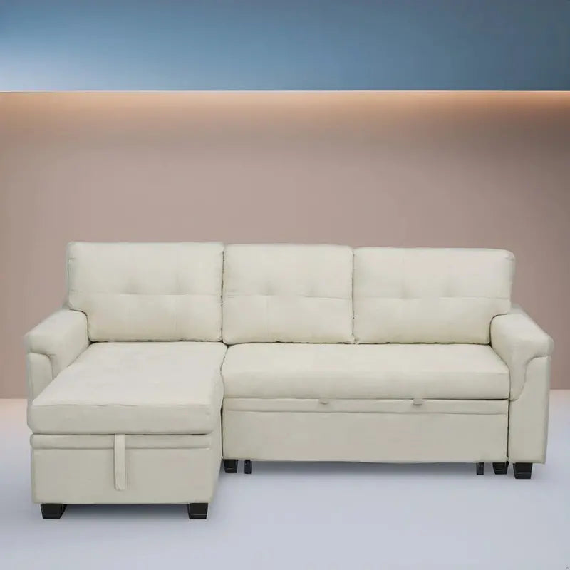 Reversible L-Shaped Sectional Sofa with Hidden Chaise Storage and Pull-Out Sleeper Function