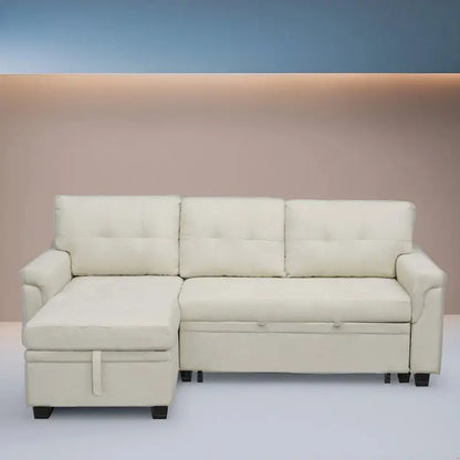 Reversible L-Shaped Sectional Sofa with Hidden Chaise Storage and Pull-Out Sleeper Function