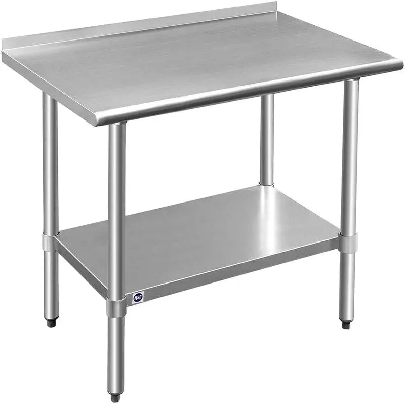 ROCKPOINT 36×24 Inch Stainless Steel Prep Table with Backsplash, NSF Certified, Adjustable Shelf