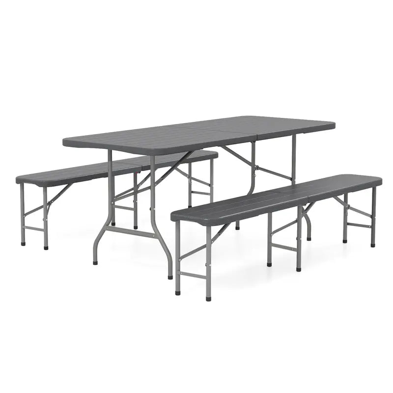 6-Foot Portable Picnic Set — HDPE Wood-Grain Folding Table & Benches (3-Piece)