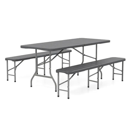 6-Foot Portable Picnic Set — HDPE Wood-Grain Folding Table & Benches (3-Piece)