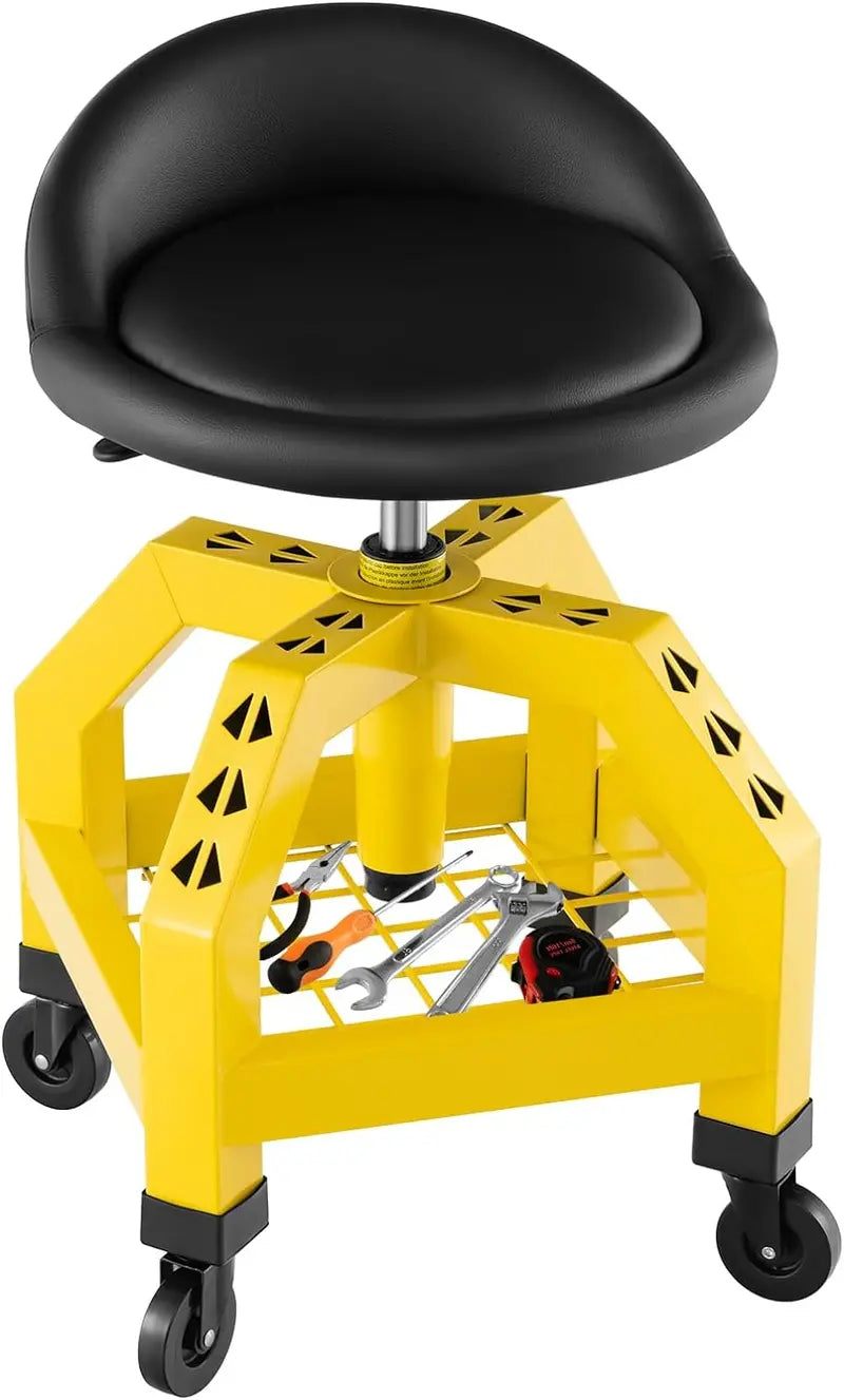 Adjustable Swivel Mechanic Stool with Casters and Built-in Tool Tray