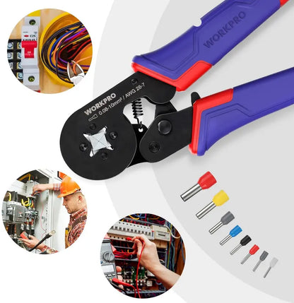 WORKPRO Self-Adjusting Ratchet Ferrule Crimper (AWG 287) with Ergonomic Grip