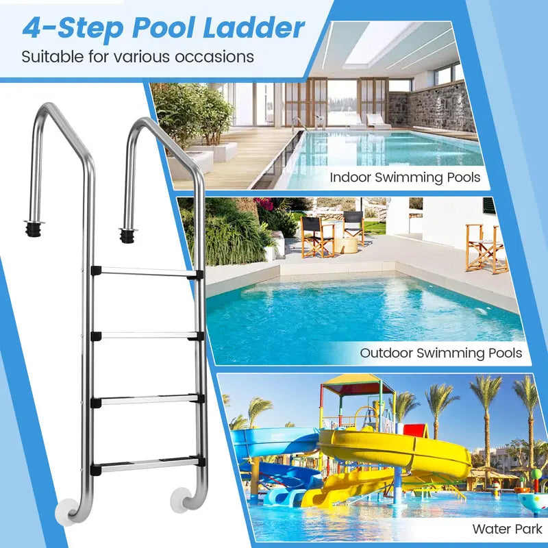 Heavy-Duty Non-Slip Swimming Pool Ladder  4-Step Sturdy Aluminum Design