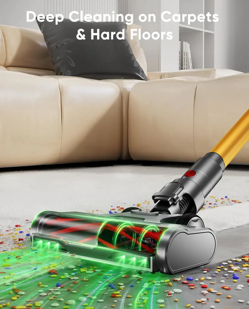 70-Min Cordless Stick Vacuum with Smart Display: 55KPa Suction, 1.8L Dust Cup, Anti-Tangle Brush & Self-Standing Base for Carpets & Hard Floors
