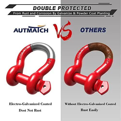 AUTMATCH Heavy-Duty D-Ring Shackle Set  3/4″ Steel Shackles, 41,887 lb Break Strength, Screw-Pin Design (2-Pack)