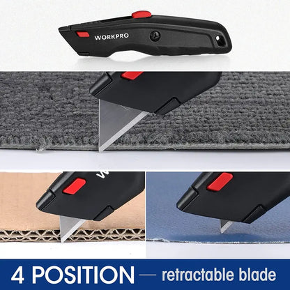 WORKPRO All-Metal Retractable Utility Knife  Heavy-Duty Box Cutter with 10 Spare Blades