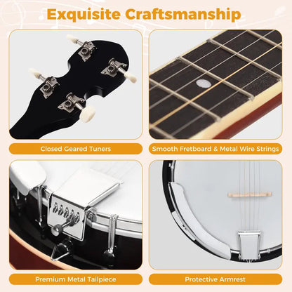 5-String Open-Back Banjo  Professional-Grade Remo Synthetic Drumhead