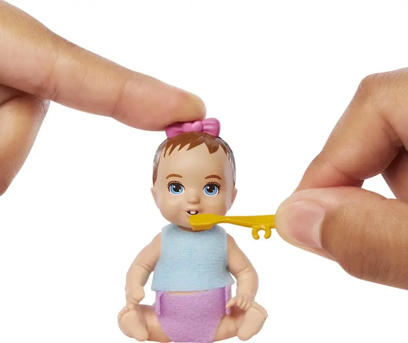 Barbie Skipper Babysitters Inc First Tooth Playset with Baby Doll & Accessories, Push Bow for Tooth