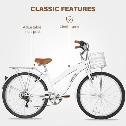 WEIZE 26″ Beach Cruiser Bike  7-Speed Commuter Bicycle with Fenders, Rear Rack, Ergonomic Upright Frame & Comfort Saddle