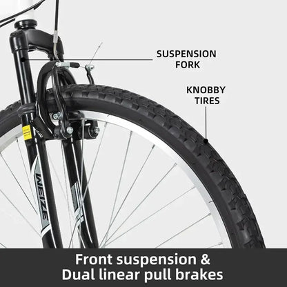 WEIZE 26″ / 27.5″ Hybrid Mountain Bike — 18-Speed Full-Suspension Outdoor Bike with High-Carbon Steel Frame