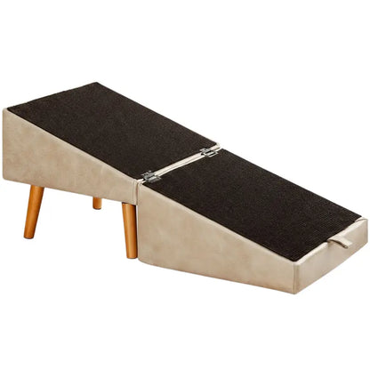 Dual-Function Foldable Pet Stairs  Wooden Ramp for Couch and Bed (Beige)