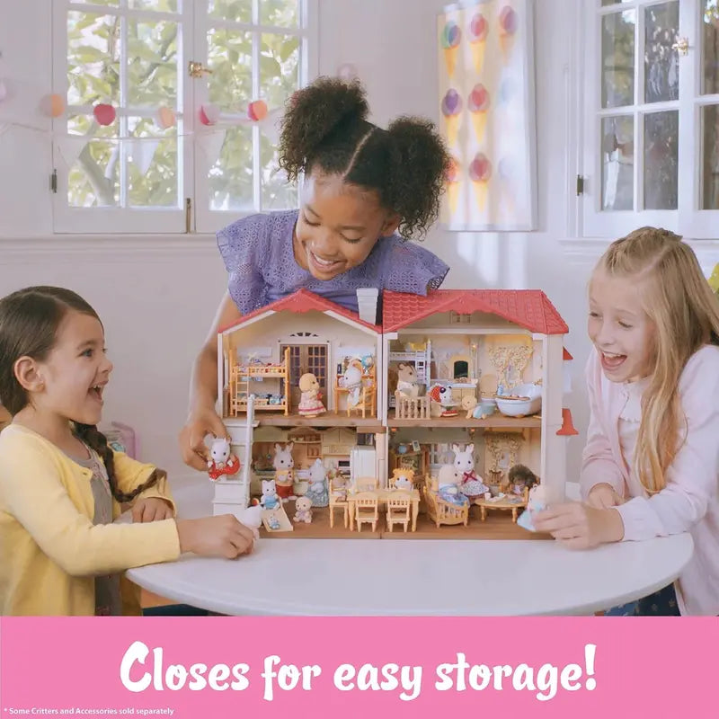 Calico Critters Red Roof Country Home  Interactive Dollhouse Playset with Miniature Furniture, Figures & Accessories