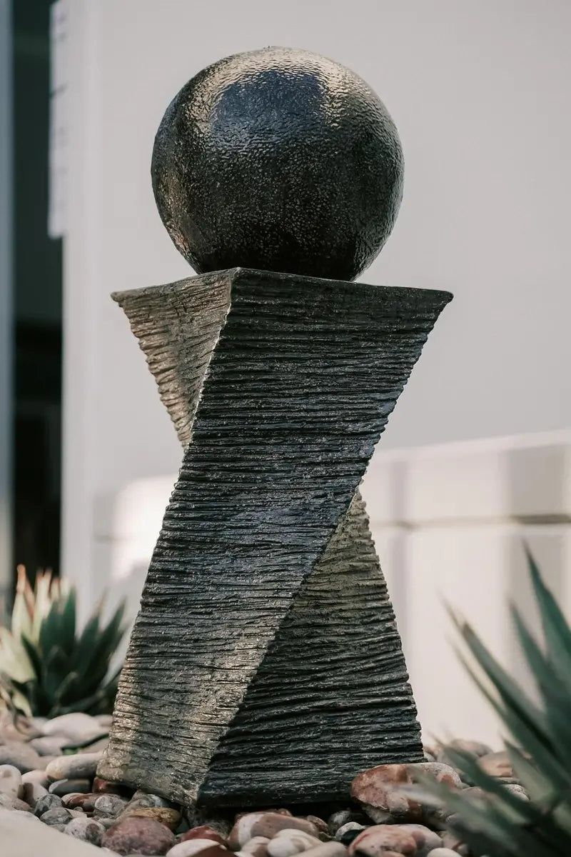 XBrand Zen Ball Indoor/Outdoor Water Fountain  30-Inch Black Swirl Sphere Sculpture