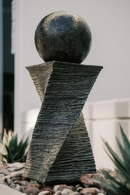 XBrand Zen Ball Indoor/Outdoor Water Fountain  30-Inch Black Swirl Sphere Sculpture