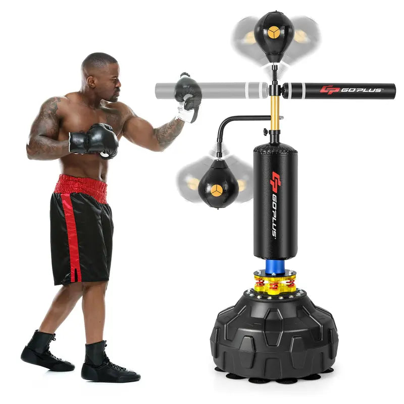Freestanding Boxing Speed Trainer  360° Rotating Bar with Dual Reflex Balls