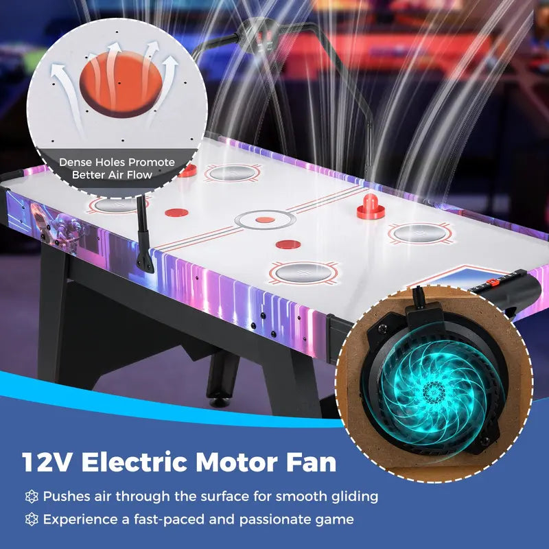 Full-Size Air Hockey Table with Digital LED Scoreboard for Home or Office