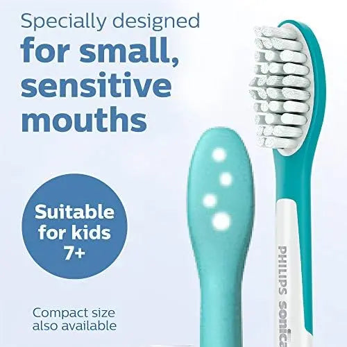 Philips Sonicare Kids 7+ Replacement Brush Heads, 2 Pack, Turquoise & White, Standard HX6042/94