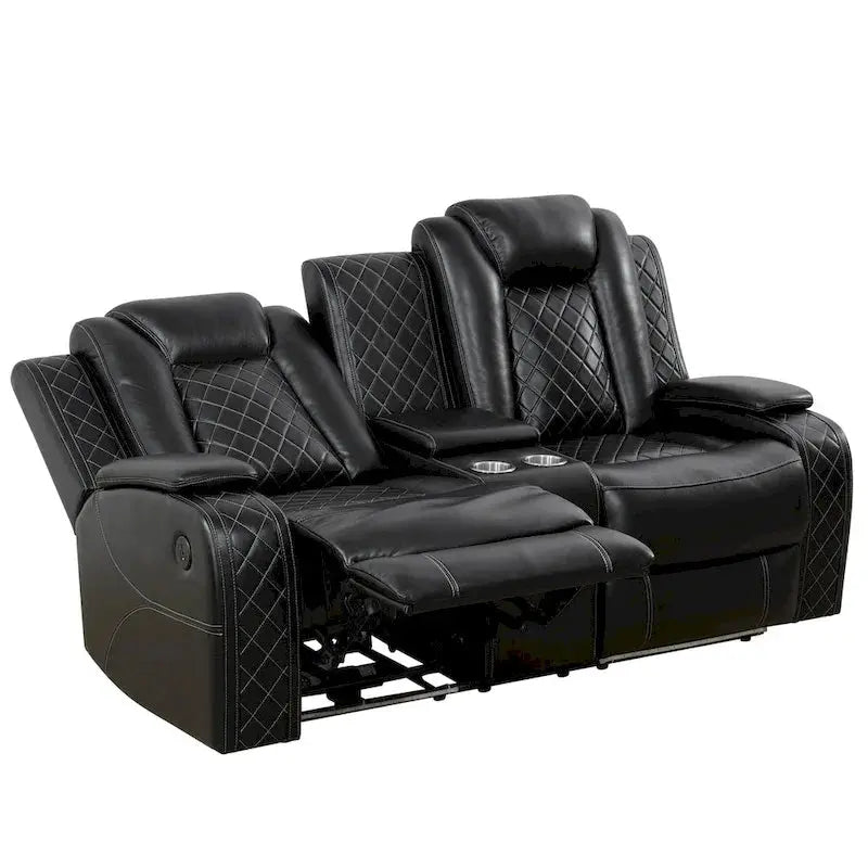 Modern 3-Piece Leather Recliner Sofa Set  Features Built-in LED Lighting & Wireless Charging