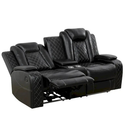 Modern 3-Piece Leather Recliner Sofa Set  Features Built-in LED Lighting & Wireless Charging
