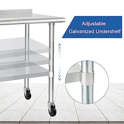 HARDURA Stainless Steel Table 24 x 48 Inches with Wheels Casters NSF