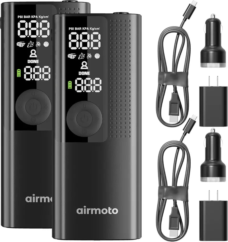 Dual-Pack Portable Air Compressor Power Kit  Cordless Tire Inflator Bundle with Home & On-the-Go Charging Accessories