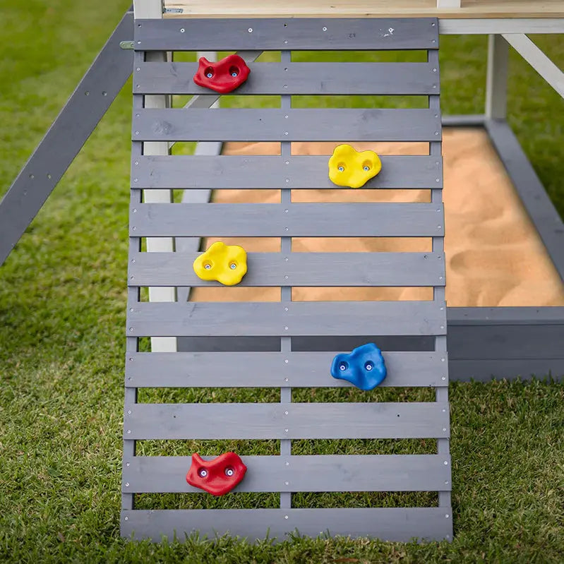 Rovo Wooden Tower Cubby House for Kids  Features Slide, Sandpit, Climbing Wall & Tic-Tac-Toe Game Board