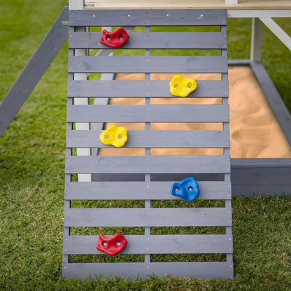 Rovo Wooden Tower Cubby House for Kids  Features Slide, Sandpit, Climbing Wall & Tic-Tac-Toe Game Board