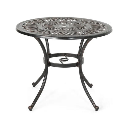 Jamie Outdoor Round Cast Aluminum Dining Table, Shiny Copper