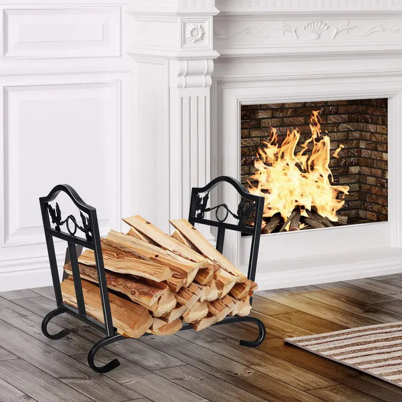 Collapsible Wrought Iron Firewood Rack for Indoor or Outdoor Storage